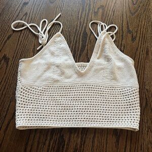 Reformation Ivory Crochet Woven 100% Organic Cotton Knit Top